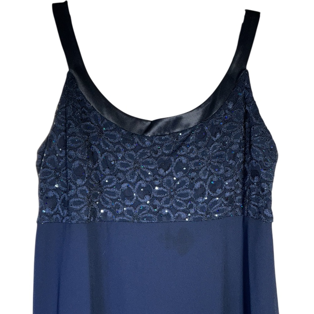 R&M Collection Gown sleeveless empire waist sequin lace bodice Navy Blue SZ 18 - Picture 4 of 16